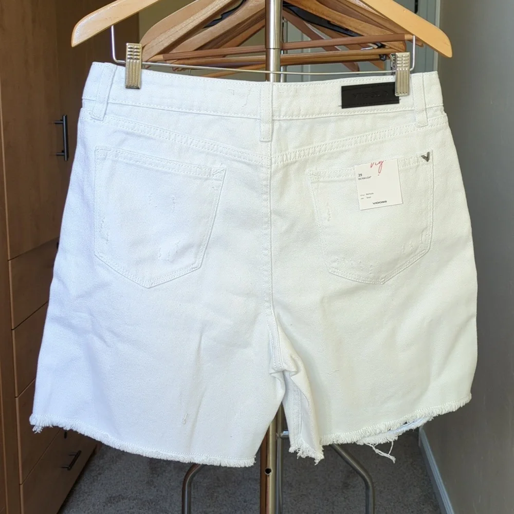 Vigoss Ace High Waisted Destructed Bermuda Denim Shorts White Size 29